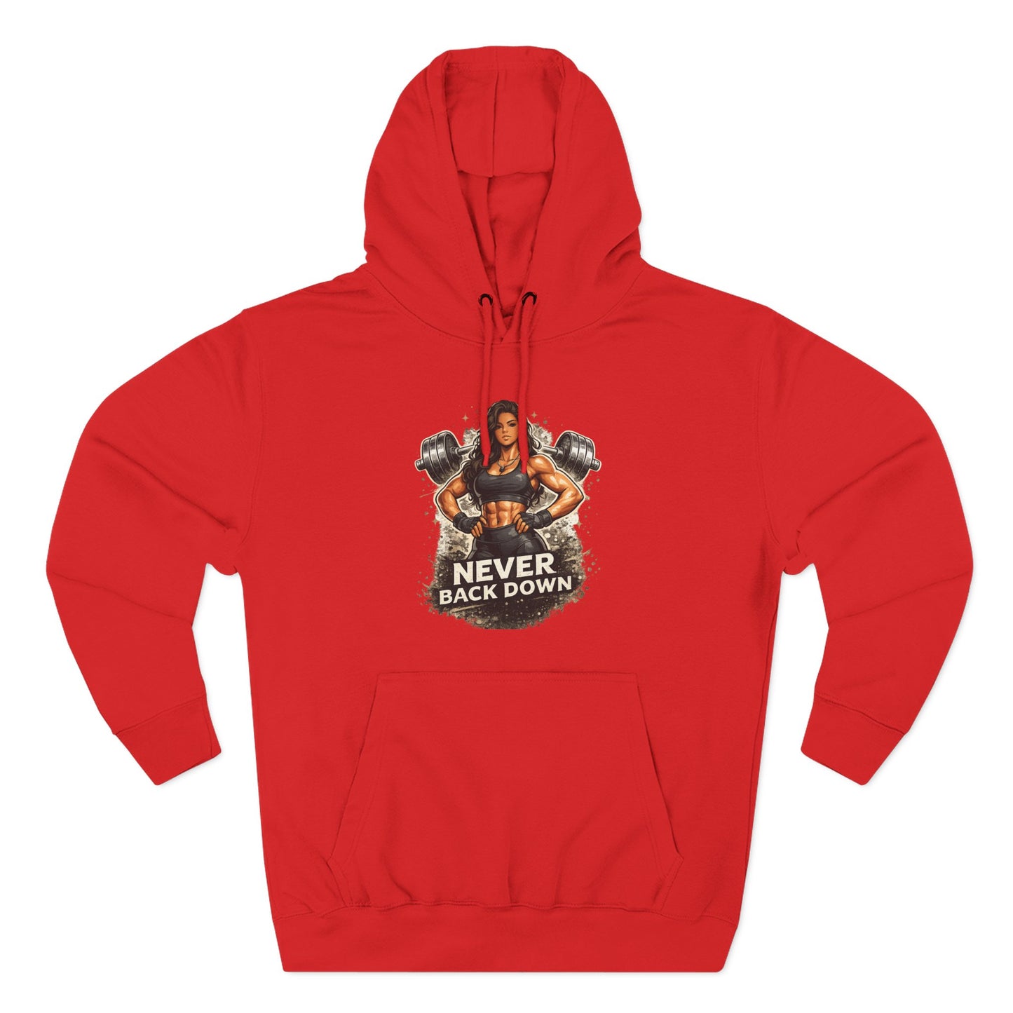 Never Back Down Hoodie — Motivational Gym Hoodie with Female Weightlifter Graphic