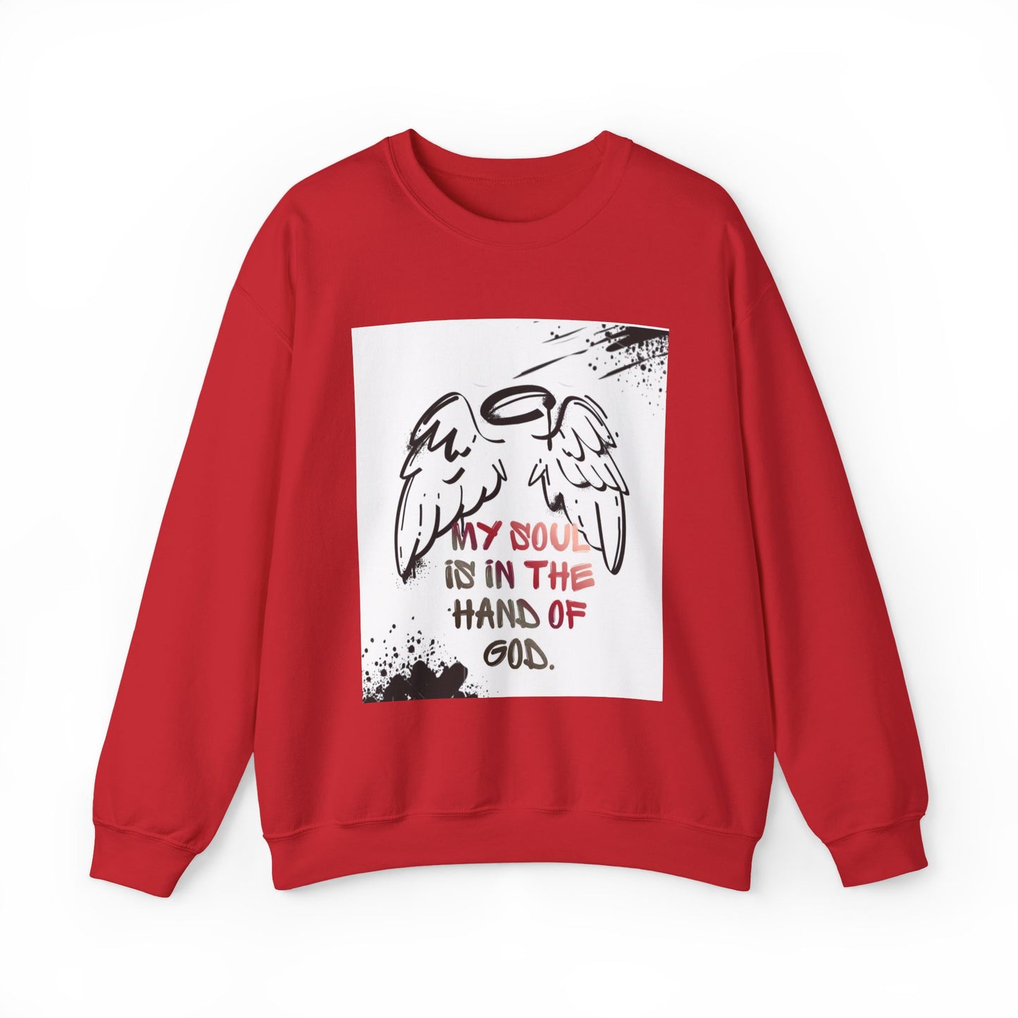 Christian Crewneck Sweatshirt — "My Soul Is In The Hand Of God" Angel Wings Graphic