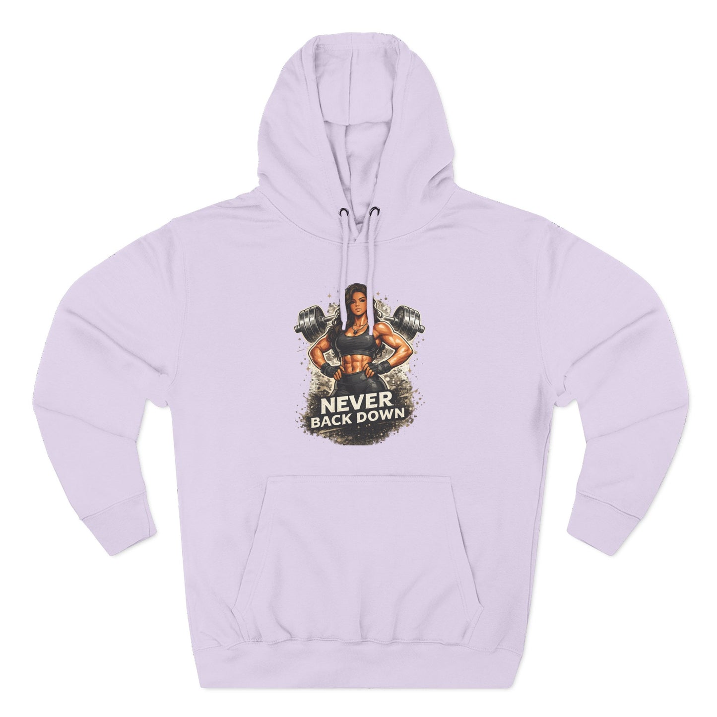 Never Back Down Hoodie — Motivational Gym Hoodie with Female Weightlifter Graphic
